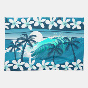 Linge De Cuisine vague de surf tropicale avec palmiers