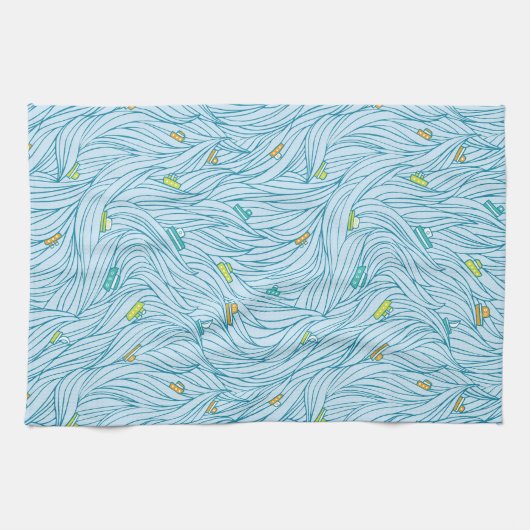 Linge De Cuisine Vagues avec bateaux (Horizontal)