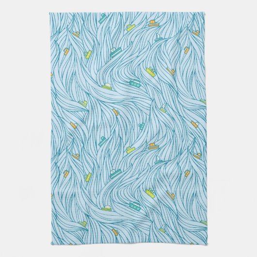 Linge De Cuisine Vagues avec bateaux (Vertical)