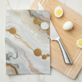 Linge De Cuisine Vagues dorées et blanches (Quart Plié)