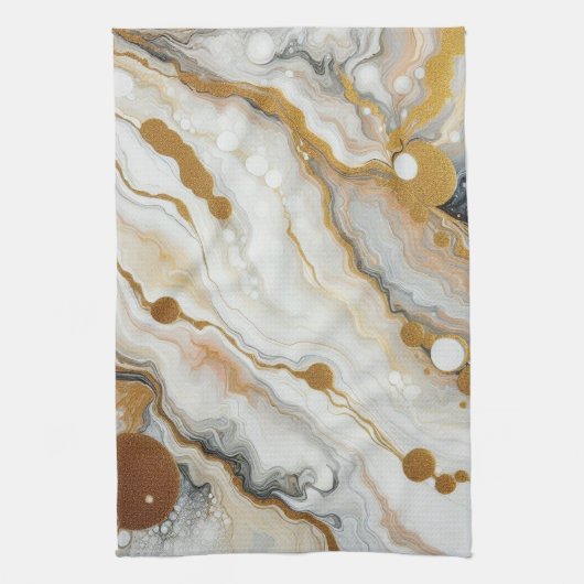 Linge De Cuisine Vagues dorées et blanches (Vertical)
