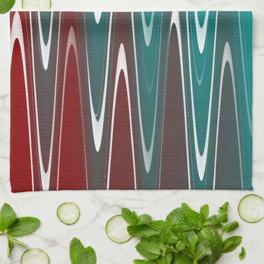 Linge De Cuisine Vagues en blanc (Plié)