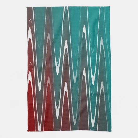 Linge De Cuisine Vagues en blanc (Vertical)