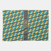 Linge De Cuisine Vagues Marine Jaune Motif minimal (Horizontal)