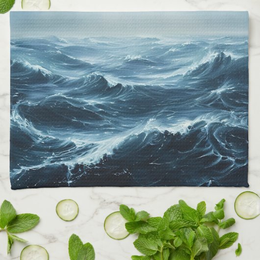 Linge De Cuisine Vagues océaniques des mers dures (Plié)