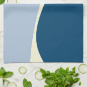 Linge De Cuisine Vagues simples 2 en bleu foncé, bleu clair et crèm (Plié)