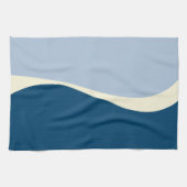Linge De Cuisine Vagues simples 2 en bleu foncé, bleu clair et crèm (Horizontal)