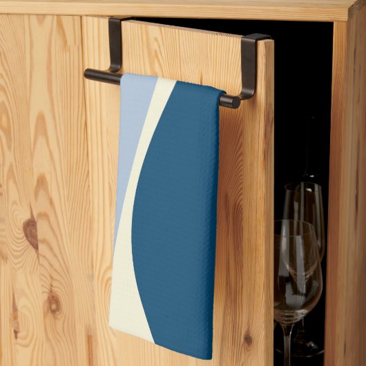 Linge De Cuisine Vagues simples 2 en bleu foncé, bleu clair et crèm (Pliage en tiers)