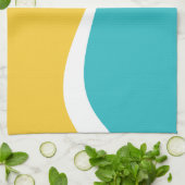 Linge De Cuisine Vagues simples 2 en Turquoise, Jaune et Blanc (Plié)