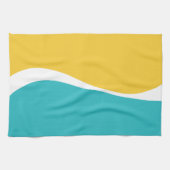 Linge De Cuisine Vagues simples 2 en Turquoise, Jaune et Blanc (Horizontal)