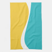 Linge De Cuisine Vagues simples 2 en Turquoise, Jaune et Blanc (Vertical)