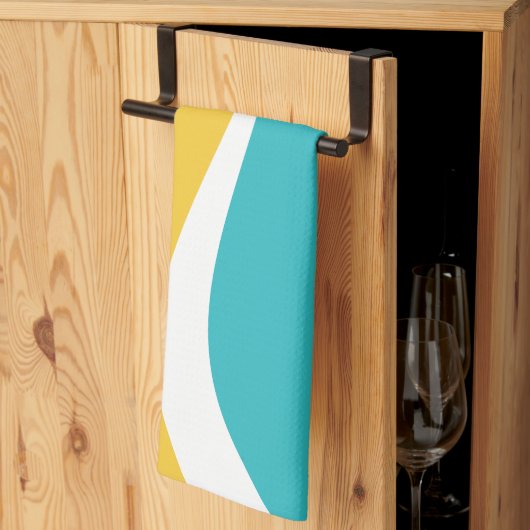 Linge De Cuisine Vagues simples 2 en Turquoise, Jaune et Blanc (Pliage en tiers)