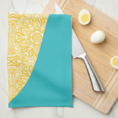 Linge De Cuisine Vagues simples - Motif floral Turquoise et Jaune (Quart Plié)