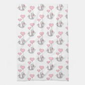 Linge De Cuisine Valentine' s Kitchen Hand Towel Cat Pink Hearts (Vertical)