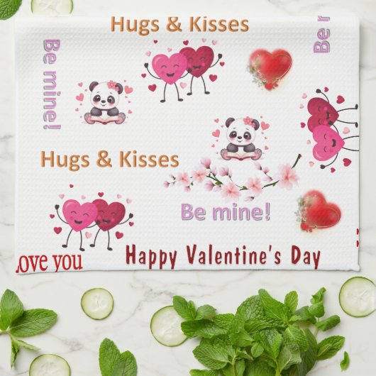Linge De Cuisine Valentine' s Kitchen Hand Towel Cat Red Heart (Plié)