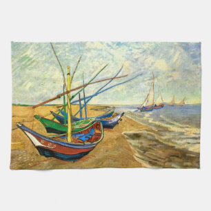 Linge De Cuisine Van Gogh Bateaux de pêche sur la plage de Saintes 