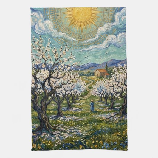Linge De Cuisine Van Gogh Style Almond Orchard Sunlit Blossom (Vertical)