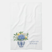 Linge De Cuisine Vase Chinoiserie Bleu et Blanc avec hydrangées (Vertical)