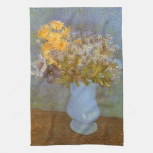 Linge De Cuisine Vase de lilas, de marguerites et d'anémones de Vin