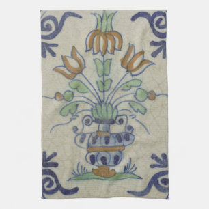 Linge De Cuisine Vase de tulipes en carreaux de Delft antiques : bl