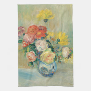 Linge De Cuisine Vase des Roses et Dahlias Renoir