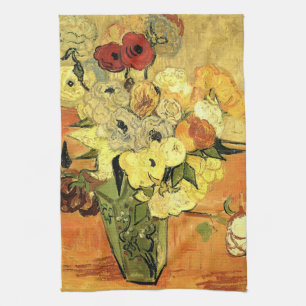 Linge De Cuisine Vase japonais, roses, anémones par Vincent van Gog