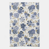 Linge De Cuisine Vecteur Bleu Illustré Vins Fleurs Botaniques (Vertical)