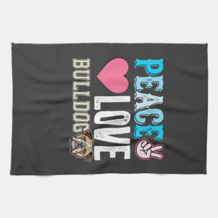 Linge De Cuisine Vecteur Peace Love Bulldog