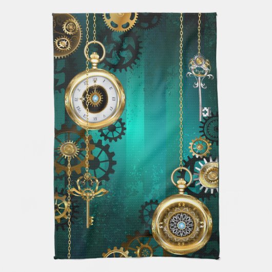 Linge De Cuisine Veille bijoux Steampunk sur un Arrière - plan vert (Vertical)