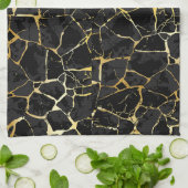 Linge De Cuisine Veine d'or Kintsugi noir (Plié)