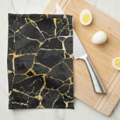 Linge De Cuisine Veine d'or Kintsugi noir (Quart Plié)