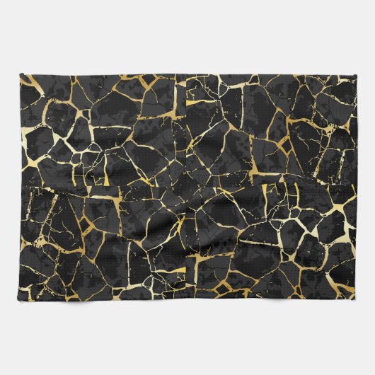 Linge De Cuisine Veine d'or Kintsugi noir (Horizontal)