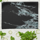 Linge De Cuisine Veine turquoise légère look marbre noir (Plié)