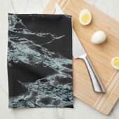 Linge De Cuisine Veine turquoise légère look marbre noir (Quart Plié)