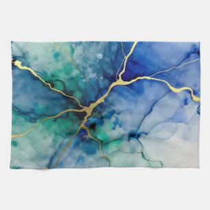 Linge De Cuisine Veines d'or à l'encre alcoolique Ocean Geode