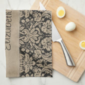 Linge De Cuisine Vélin piqué par damassé bronzage noire (Quart Plié)