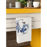 Linge De Cuisine Vélo en Delft Blue personnalisable<br><div class="desc">aquarelle peinture d'un vélo avec une corbeille de fleurs dans les couleurs Delft Blue</div>