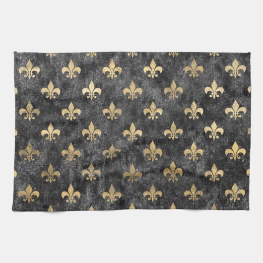 Linge De Cuisine Velours noir Fleur de Lis Mardi Gras Orleans (Horizontal)