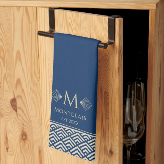 Linge De Cuisine Ventilateur japonais Navy Blue & Gold Art Déco Cus (Pliage en tiers)