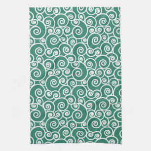 Linge De Cuisine Verdoyant Vert Abstrait Motif de coquillages Tourb
