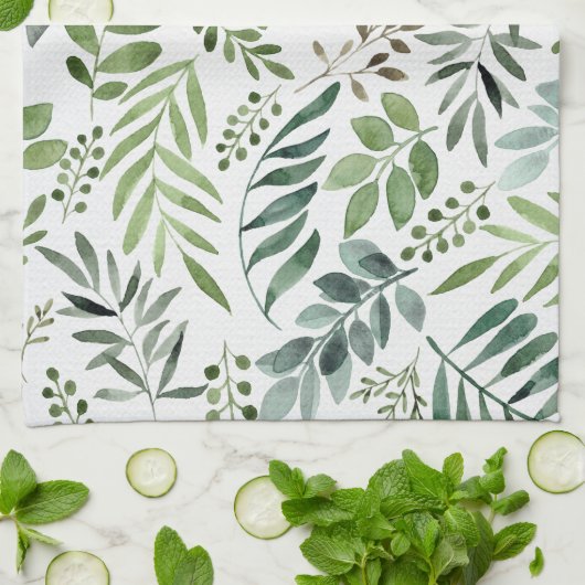 Linge De Cuisine Verdure botanique Feuille Aquarelle   (Plié)