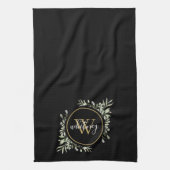 Linge De Cuisine Verdure Or Monogramme Chic Script Noir (Vertical)