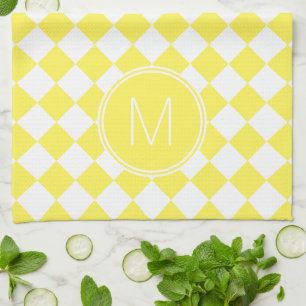 Linge De Cuisine Vérification Carreaux Jaune et Blanc Rétro