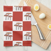 Linge De Cuisine Vérification rouge avec champignon (Quart Plié)