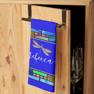 Linge De Cuisine Verre coloré et libellule cuisine personnalisée 