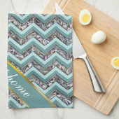 Linge De Cuisine Verre coupé foncé et Zigzag Turquoise (Quart Plié)