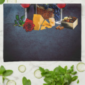 Linge De Cuisine Verres de vin, bouteille, raisin, fromage, chocola (Plié)