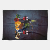 Linge De Cuisine Verres de vin, bouteille, raisin, fromage, chocola (Horizontal)