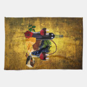 Linge De Cuisine Verres de vin, bouteille, raisins, fromage, (Horizontal)