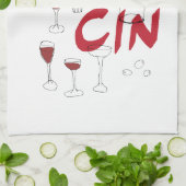 Linge De Cuisine Verres dessinés à la main et cin de bouteille text (Plié)